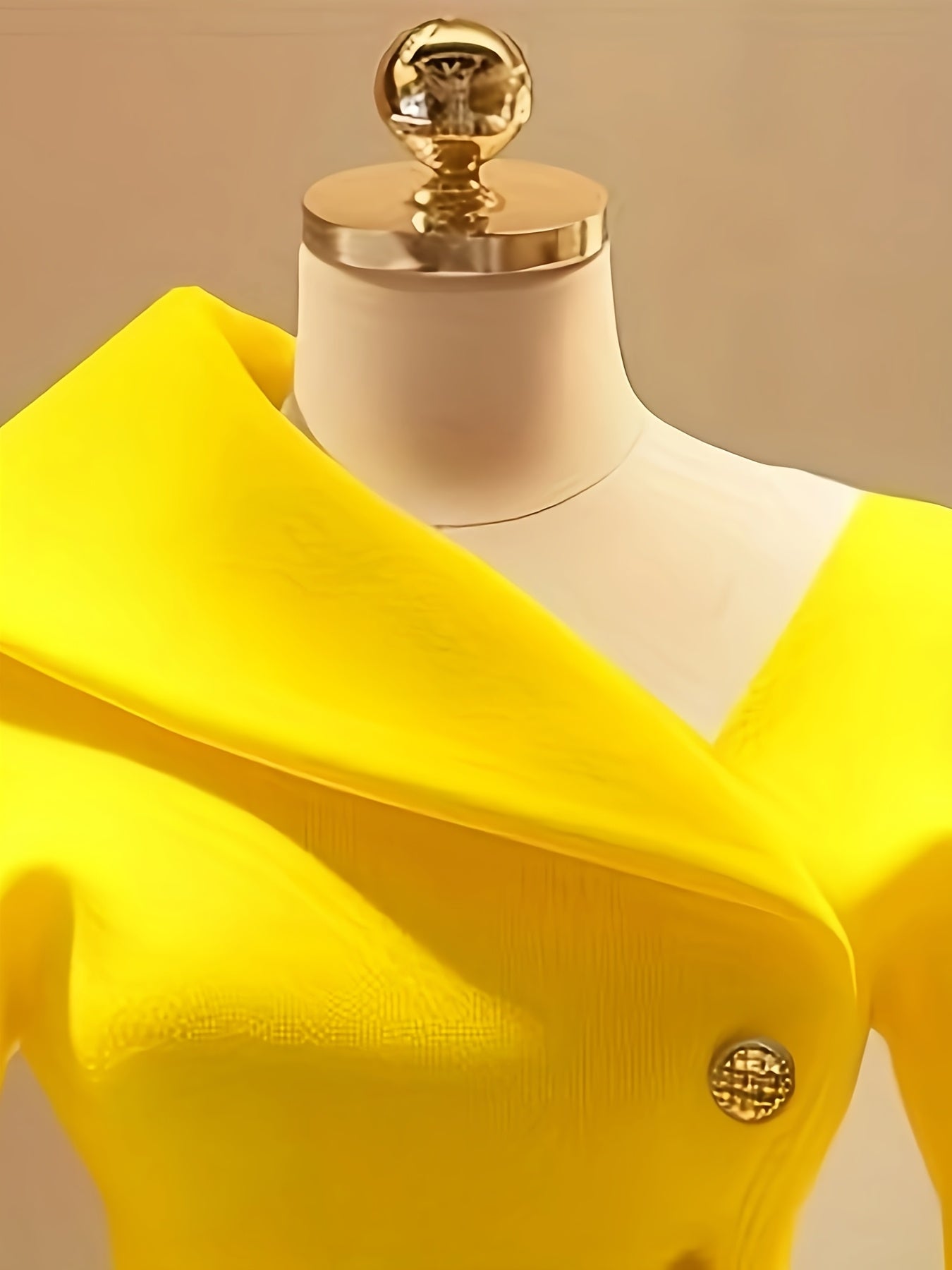 Elegant Yellow V-Neck Knit Sweater for Women - Chic Mock Neck with Button Details, Comfortable & Warm, Perfect for All Seasons